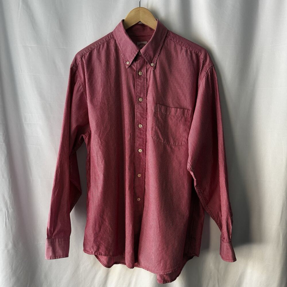 Brooks Brothers 346 Shirt Men Large Red Stripe Business Button Casual Holiday